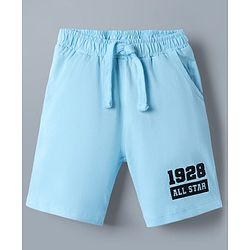 Babyhug Disney 100% Cotton Knit Half Sleeves T-Shirt & Shorts Set With Striped & Mickey Mouse Graphic - Light Blue