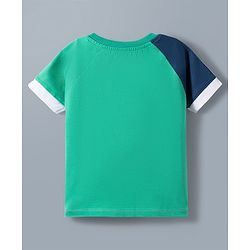 Babyhug Disney 100% Cotton Knit Half Raglan Sleeves T-Shirt & Shorts Set With Mickey Mouse Graphics - Sea Green & Navy Blue