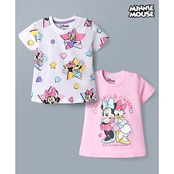 Babyhug Disney Single Jersey Knit Half Sleeves T-Shirts with Minnie & Friends Graphics Pack of 2 - Multicolor