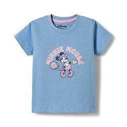Babyhug Disney Single Jersey Knit Half Sleeves T-Shirt & Shorts Night Suit with Minnie Mouse Graphics - Light Blue
