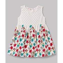 Babyhug Cotton Woven Floral Printed Frock with Half Sleeves Shrug - White & Red