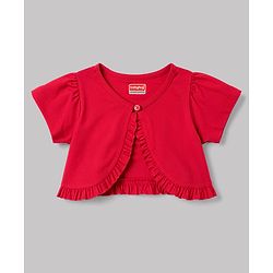 Babyhug Cotton Woven Floral Printed Frock with Half Sleeves Shrug - White & Red