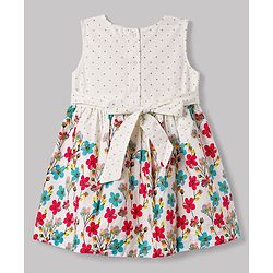Babyhug Cotton Woven Floral Printed Frock with Half Sleeves Shrug - White & Red