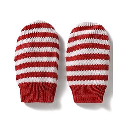 Babyhug 100% Cotton Knit Woollen Cap & Striped Mittens With Bear Embroidery Rust Orange - Diameter 10 cm