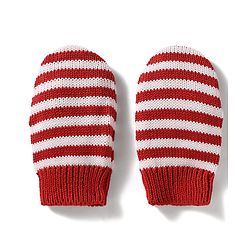 Babyhug 100% Cotton Knit Woollen Cap & Striped Mittens With Bear Embroidery Rust Orange - Diameter 10 cm