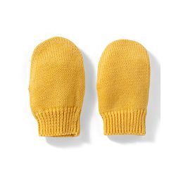 Babyhug 100% Cotton Knit Woollen Cap & Mittens With Bear Embroidery Yellow - Diameter 15 cm