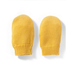 Babyhug 100% Cotton Knit Woollen Cap & Mittens With Bear Embroidery Yellow - Diameter 15 cm