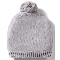 Babyhug 100% Cotton Knit Woollen Cap & Striped Mittens With Bear Embroidery Grey - Diameter 11 cm