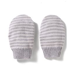 Babyhug 100% Cotton Knit Woollen Cap & Striped Mittens With Bear Embroidery Grey - Diameter 11 cm