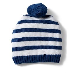 Babyhug 100% Cotton Knit Striped Woollen Cap & Mittens Navy Blue - Diameter 15 cm