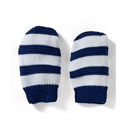 Babyhug 100% Cotton Knit Striped Woollen Cap & Mittens Navy Blue - Diameter 15 cm