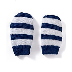 Babyhug 100% Cotton Knit Striped Woollen Cap & Mittens Navy Blue - Diameter 15 cm