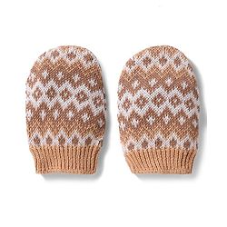 Babyhug 100% Cotton Knit Woollen Cap & Mittens With Geometric Design Beige- Diameter 10.5 cm