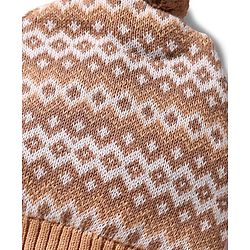 Babyhug 100% Cotton Knit Woollen Cap & Mittens With Geometric Design Beige- Diameter 10.5 cm