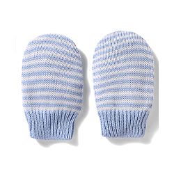 Babyhug 100% Cotton Knit Woollen Cap & Striped Mittens With Bear Embroidery Light Blue - Diameter 10 cm