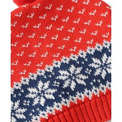 Babyhug Organic 100% Cotton Knit Woollen Cap & Mittens With Floral Design Red- Diameter 12 cm
