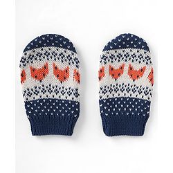 Babyhug Organic 100% Cotton Knit Woollen Cap & Mittens With Heart Design Navy Blue - Diameter 12 cm