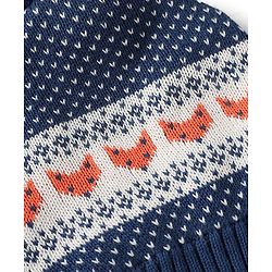 Babyhug Organic 100% Cotton Knit Woollen Cap & Mittens With Heart Design Navy Blue - Diameter 12 cm