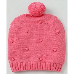 Babyhug Organic 100% Cotton Knit Woollen Caps and Set With Polka Design Pink - Diameter 14 cm