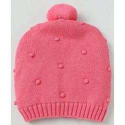 Babyhug Organic 100% Cotton Knit Woollen Caps and Set With Polka Design Pink - Diameter 14 cm