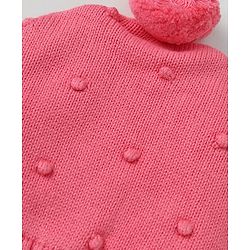Babyhug Organic 100% Cotton Knit Woollen Caps and Set With Polka Design Pink - Diameter 14 cm