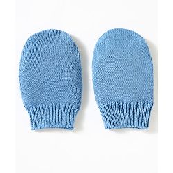 Babyhug 100% Cotton Knit Woollen Cap & Mittens Set With Embroidery Light Blue - Diameter 13.5 cm