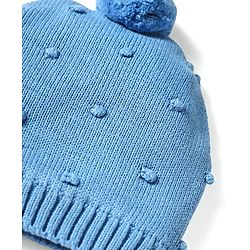 Babyhug 100% Cotton Knit Woollen Cap & Mittens Set With Embroidery Light Blue - Diameter 13.5 cm