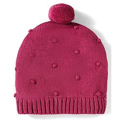 Babyhug 100% Cotton Knit Woollen Cap & Mittens Set With Embroidery Wine - Diameter 14 cm