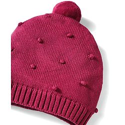 Babyhug 100% Cotton Knit Woollen Cap & Mittens Set With Embroidery Wine - Diameter 14 cm