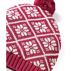 Babyhug 100% Cotton Knit Woollen Cap & Mittens Set With Floral Design Wine - Diameter 14.5 cm