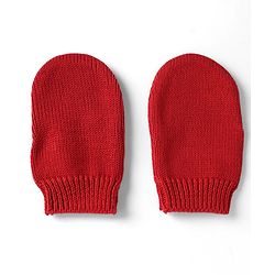 Babyhug Organic 100% Cotton Knit Woollen Cap & Mittens With Floral Design Red - Diameter 11 cm
