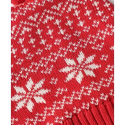 Babyhug Organic 100% Cotton Knit Woollen Cap & Mittens With Floral Design Red - Diameter 11 cm
