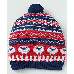 Babyhug Organic 100% Cotton Knit Woollen Caps and Sets With Geometric Design Navy Blue - Diameter 14 cm
