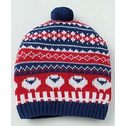 Babyhug Organic 100% Cotton Knit Woollen Caps and Sets With Geometric Design Navy Blue - Diameter 14 cm