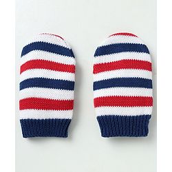 Babyhug Organic 100% Cotton Knit Woollen Caps and Sets With Geometric Design Navy Blue - Diameter 14 cm