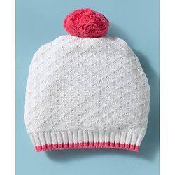 Babyhug 100% Cotton Knit Woollen Cap & Mittens White - Diameter 15 cm