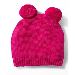 Babyhug 100% Cotton Knit Woollen Cap & Mittens With Bear Embroidery Fuchsia - Diameter 15 cm