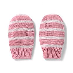Babyhug 100% Cotton Knit Woollen Striped Cap & Mittens With Bear Embroidery Pink - Diameter 11 cm