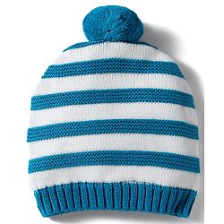 Babyhug 100% Cotton Knit Striped Woollen Cap Mittens & Booties Set Blue - Diameter 15 cm