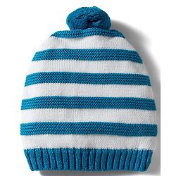 Babyhug 100% Cotton Knit Striped Woollen Cap Mittens & Booties Set Blue - Diameter 15 cm