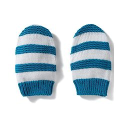 Babyhug 100% Cotton Knit Striped Woollen Cap Mittens & Booties Set Blue - Diameter 15 cm