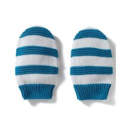 Babyhug 100% Cotton Knit Striped Woollen Cap Mittens & Booties Set Blue - Diameter 15 cm