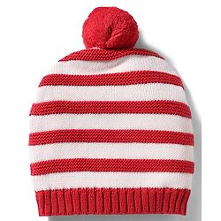 Babyhug 100% Cotton Knit Woollen Striped Cap & Mittens Red & White - Diameter 11 cm