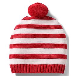 Babyhug 100% Cotton Knit Woollen Striped Cap & Mittens Red & White - Diameter 11 cm