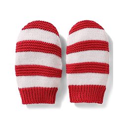 Babyhug 100% Cotton Knit Woollen Striped Cap & Mittens Red & White - Diameter 11 cm