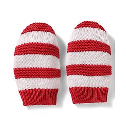 Babyhug 100% Cotton Knit Woollen Striped Cap & Mittens Red & White - Diameter 11 cm