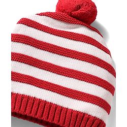 Babyhug 100% Cotton Knit Woollen Striped Cap & Mittens Red & White - Diameter 11 cm