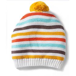 Babyhug 100% Cotton Knit Striped Woollen Cap & Mittens Multicolor - Diameter 15 cm