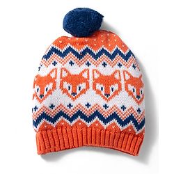 Babyhug 100% Cotton Sweater Knit Woollen Cap & Mittens With Fox Design Orange - Diameter 15 cm