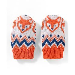 Babyhug 100% Cotton Sweater Knit Woollen Cap & Mittens With Fox Design Orange - Diameter 15 cm